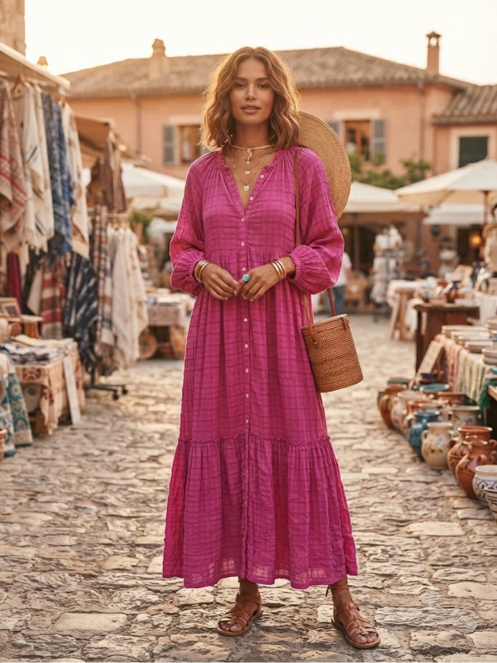 Free People Edie Maxi Dress - Fuchsia Pink - Size Large